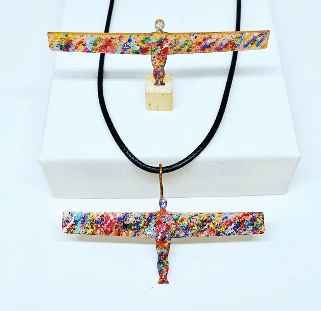 Angel of the North inspired pendant, colourful necklace
