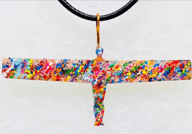 Angel of the North inspired pendant, colourful necklace