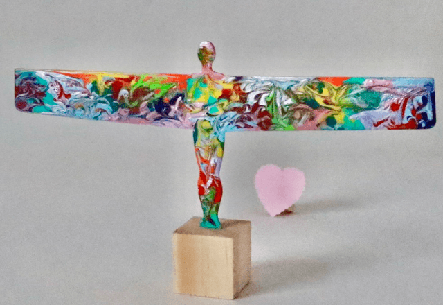 Colourful acrylics on copper Angel of the North inspired
