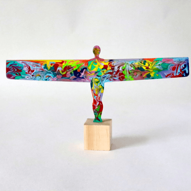Colourful acrylics on copper Angel of the North inspired