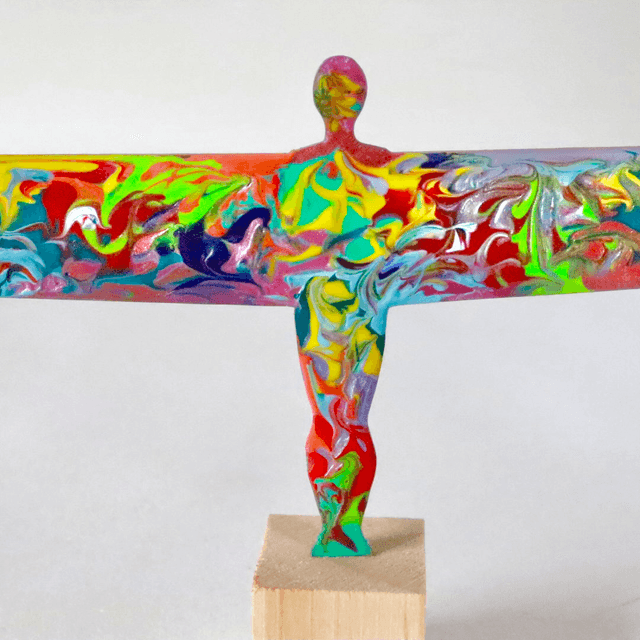 Colourful acrylics on copper Angel of the North inspired