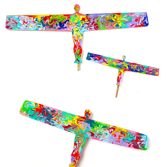 Colourful acrylics on copper Angel of the North inspired