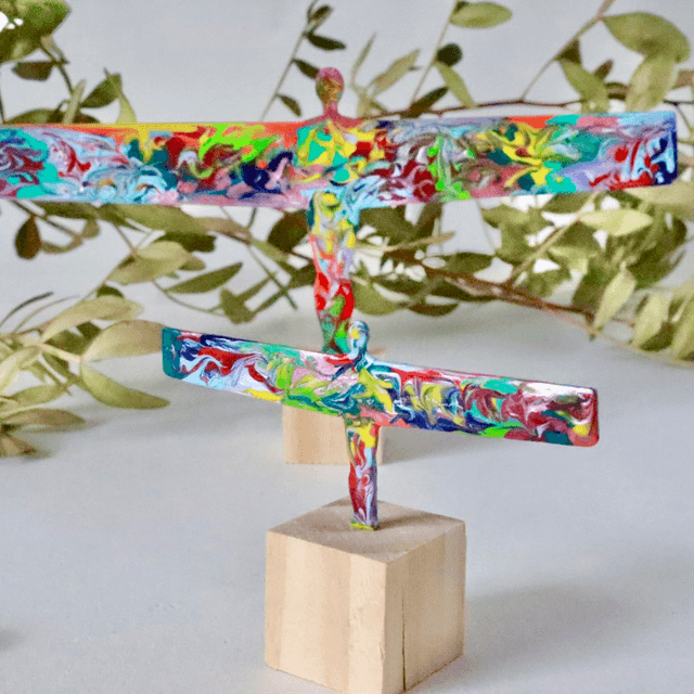 Colourful acrylics on copper Angel of the North inspired